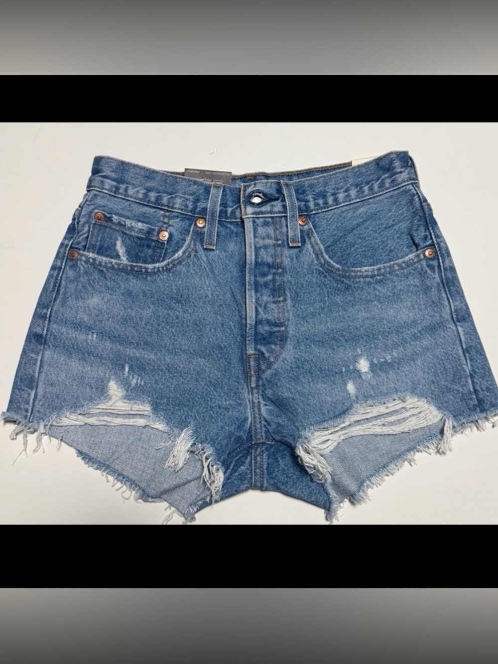 Levi's Medium Blue Distressed Cutoff 501 Denim Shorts